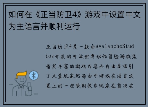 如何在《正当防卫4》游戏中设置中文为主语言并顺利运行